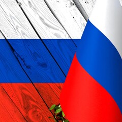 Russian Flag Waving Over Wooden Background.