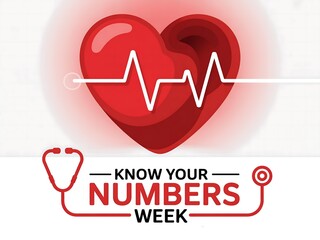 Red heart with ekg line and stethoscope promoting health awareness and knowing your numbers week