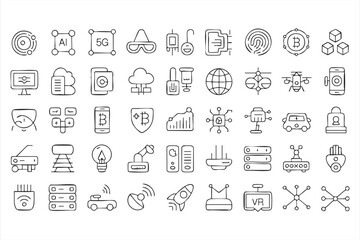 Modern Technology Icon Set with AI Blockchain 5G and IoT Symbols
