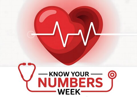 Red heart with ekg line and stethoscope promoting health awareness and knowing your numbers week
