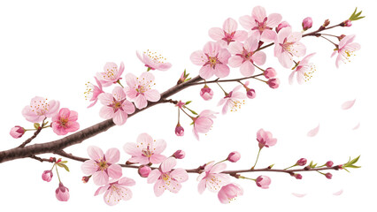 Obraz premium Watercolor Cherry Blossom Branch with Falling Petals on Black Background