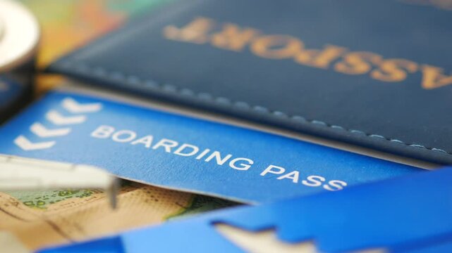 Preparing for travel with passport and boarding pass