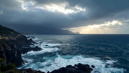 Obraz premium Dramatic coastal scene at sunset