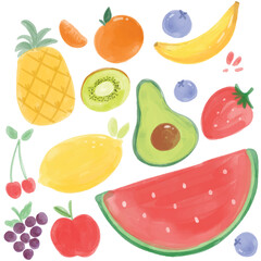 set of watercolor style pictures of various kinds of fruit