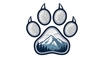 Dog Paw Print with Mountain Landscape Inside, Outdoor Adventure Logo Design