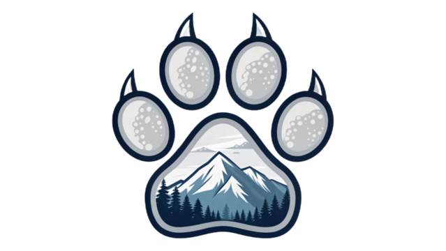 Dog Paw Print with Mountain Landscape Inside, Outdoor Adventure Logo Design