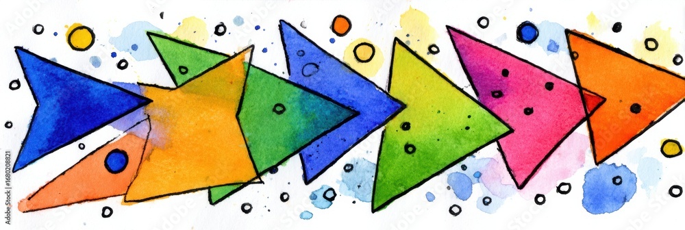 Poster bright and colorful geometric shapes create a vibrant pattern with watercolor splashes in an abstrac