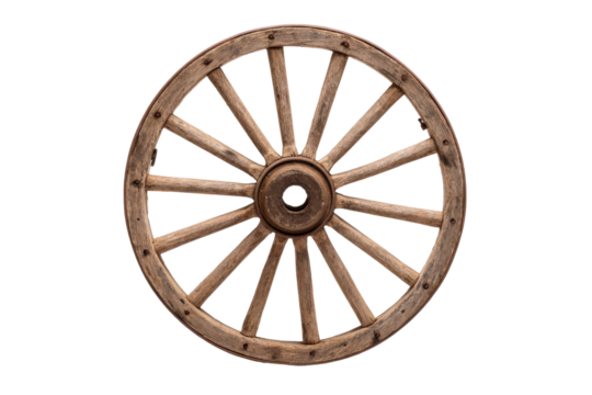 Vintage Wooden Wagon Wheel Isolated on Transparent Background