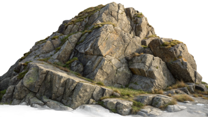 Isolated Rocky Outcrop with Grass on Transparent Background