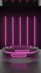 3D Black Podium with Pink Neon Light Background Modern and Stylish Design
