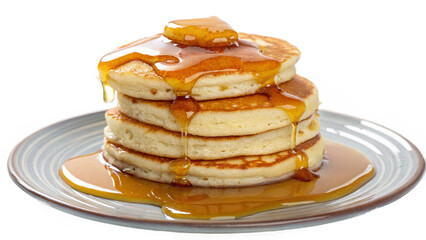 Stack of Fresh Pancakes with Maple Syrup and Butter on Plate