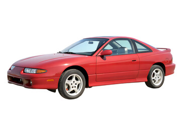 Obraz premium Classic red two door coupe sports car from the 1990s with a sleek design and sporty wheels isolated on transparent background