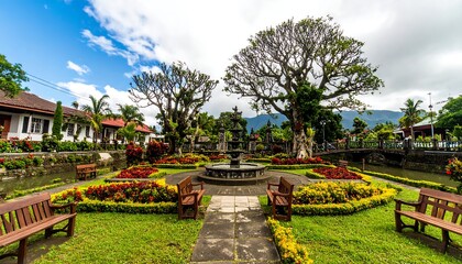 Fototapeta premium Tropical garden with fountain