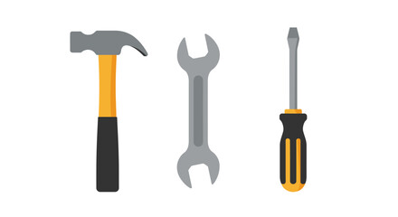 Vector Illustration of Hand Tools: Hammer Wrench Screwdriver.