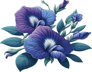 Butterfly Pea Flowers (Clitoria Ternatea) Illustration