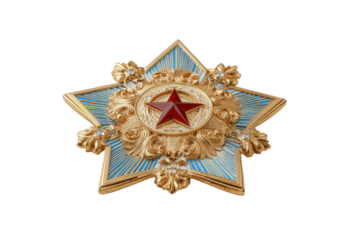 Gold Star State Order Medal with Red Enamel Center
