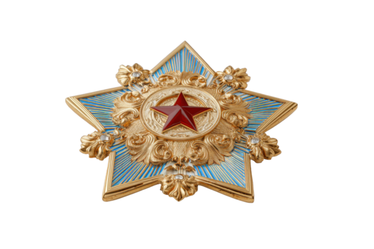 Gold Star State Order Medal with Red Enamel Center - Powered by Adobe
