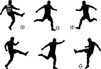Soccer Player Kicking Ball Silhouette Vector Set – Football Action Poses for Sports Design, Training Concepts, Motion Graphics, and Posters