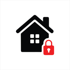 Fototapeta premium House Icon with Red Padlock Symbolizing Security and Lock Down home building