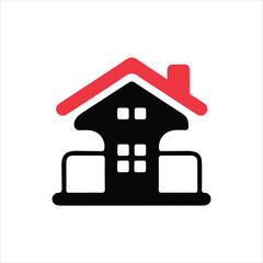 Stylized House Logo with Red Roof and Black Silhouette on White home building