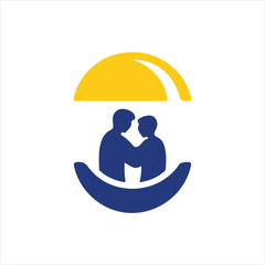 Two People Under Yellow Umbrella Symbolizing Protection and Care couple