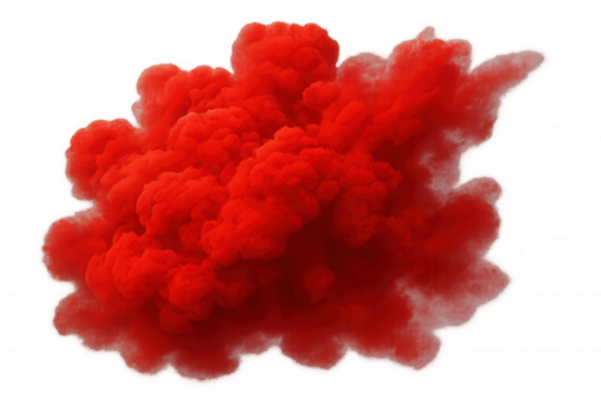 Red smoke cloud expanding on transparent background, ideal for compositing and adding atmosphere to images