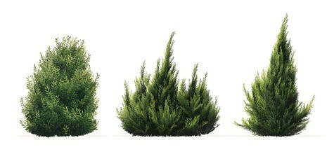 Fototapeta premium Three Green Shrubs Isolated on White Background