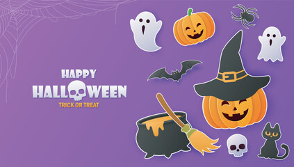 Happy Halloween background in paper cut style