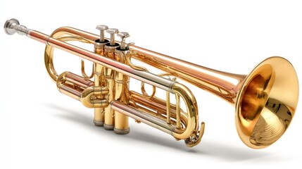 Obraz premium A gleaming trumpet with golden finish, displayed artistically