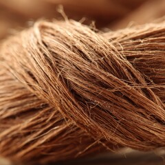 Close-up of a knotted, light brown fiber strand