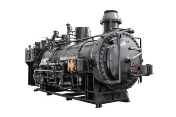 Fototapeta premium Vintage Industrial Steam Boiler on Transparent Background