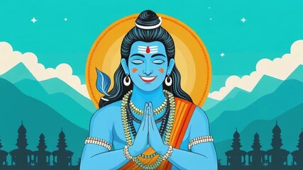 Smiling Lord Shiva Animation with Namaste Gesture