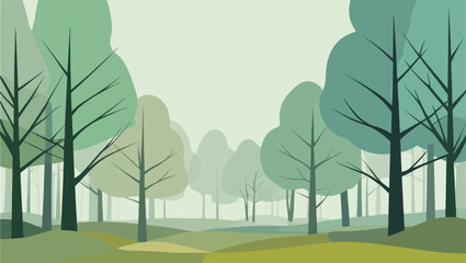 Serene vector forest landscape illustration with stylized trees and natural ambiance