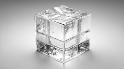 Fototapeta premium Cubed clear ice block reflects light in a studio