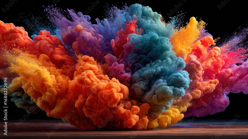 Poster a vibrant explosion of colored powder. various hues burst forth, creating a dynamic and captivating 