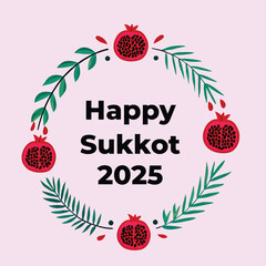 Fototapeta premium Happy Sukkot Pomegranates Leaves holiday greeting