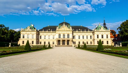 Fototapeta premium Palace facade with manicured gardens