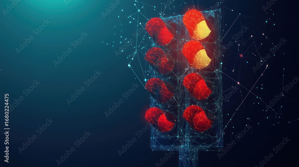 Poster abstract digital representation of a traffic signal with network connections