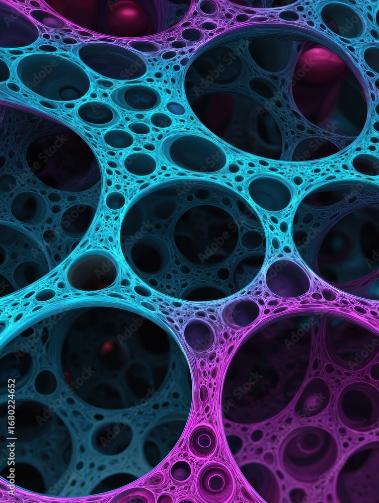 Poster exploration of colorful fractal patterns revealing intricate structures and shapes in a vibrant digi