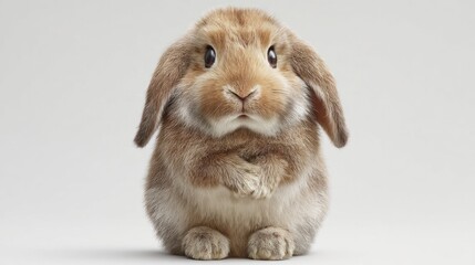 Fototapeta premium Adorable brown bunny portrait. The bunny is looking directly at the viewer and has soft, floppy ears. It appears very cute and cuddly