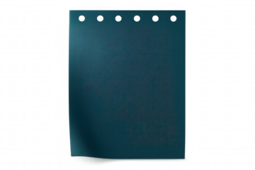 Crumpled teal paper sheet with perforated edges curling against transparent backdrop, providing minimalist design and writing area