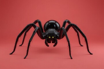 Obraz premium Massive black spider on red background