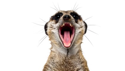 Yawning meerkat close-up; funny expression