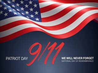 Remembering september 11th patriot day with the american flag and a message of remembrance