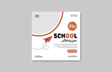 School Admission Promotion Social Media Post Design with 50 Percent Discount and Space for Logo Education Opportunity