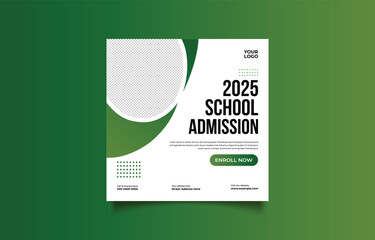 School Admission Social Media Post Template Design for 2025 with Green Accents and Logo Placeholder
