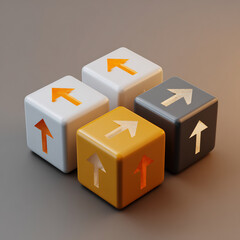Fototapeta premium Four Minimalist 3D Cubes with Embossed Arrows Representing Direction, Choice, and Strategy
