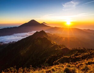 Sunrise over volcanic peaks