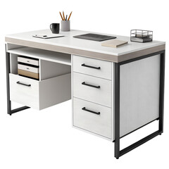 White Modern Office Desk with Organizer and Drawers