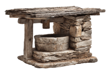 Rustic Stone Mill with Wooden Roof on Transparent Background